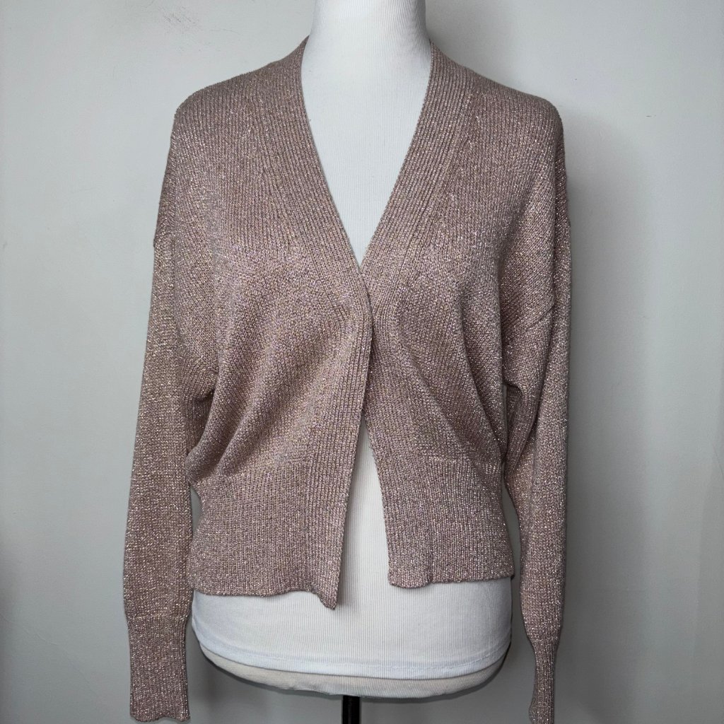 Marella Monochrome Blush Metallic Knit V-Neck Cardigan Size M/L One Button Snap
